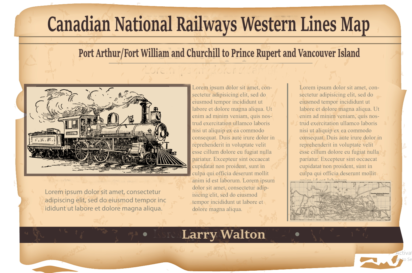 Old Newspaper article National Railways Western Lines Map depicting Port Arthur / Fort William and Churchill to Prince Rupert and Vancouver Island. BC, Alberta, Saskatchewan, Manitoba, Ontario Larry Walton
